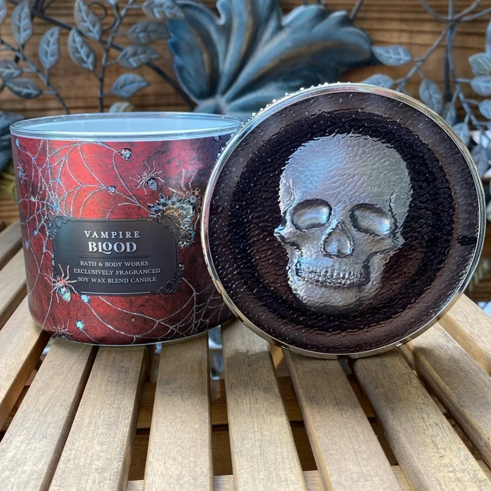 Bath & Body Works Vampire Blood 3 Wick Candle With Decorative Skull Lid